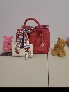 Bebe Dark Pink Stud Crossbody Bag With Off White Wallet